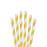 25 Pailles Papier pour Cake Pops Rayées Blanc & Jaune